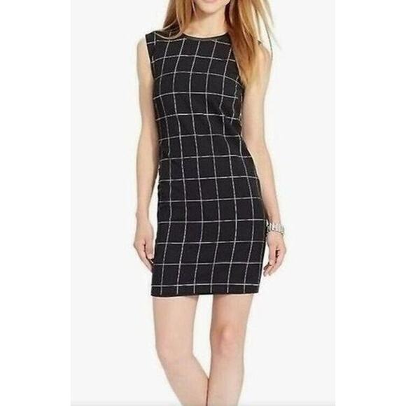 Ralph Lauren Black A-Line Mini Dress Check Leather Trim Sleeveless Sz 12 - Picture 1 of 6